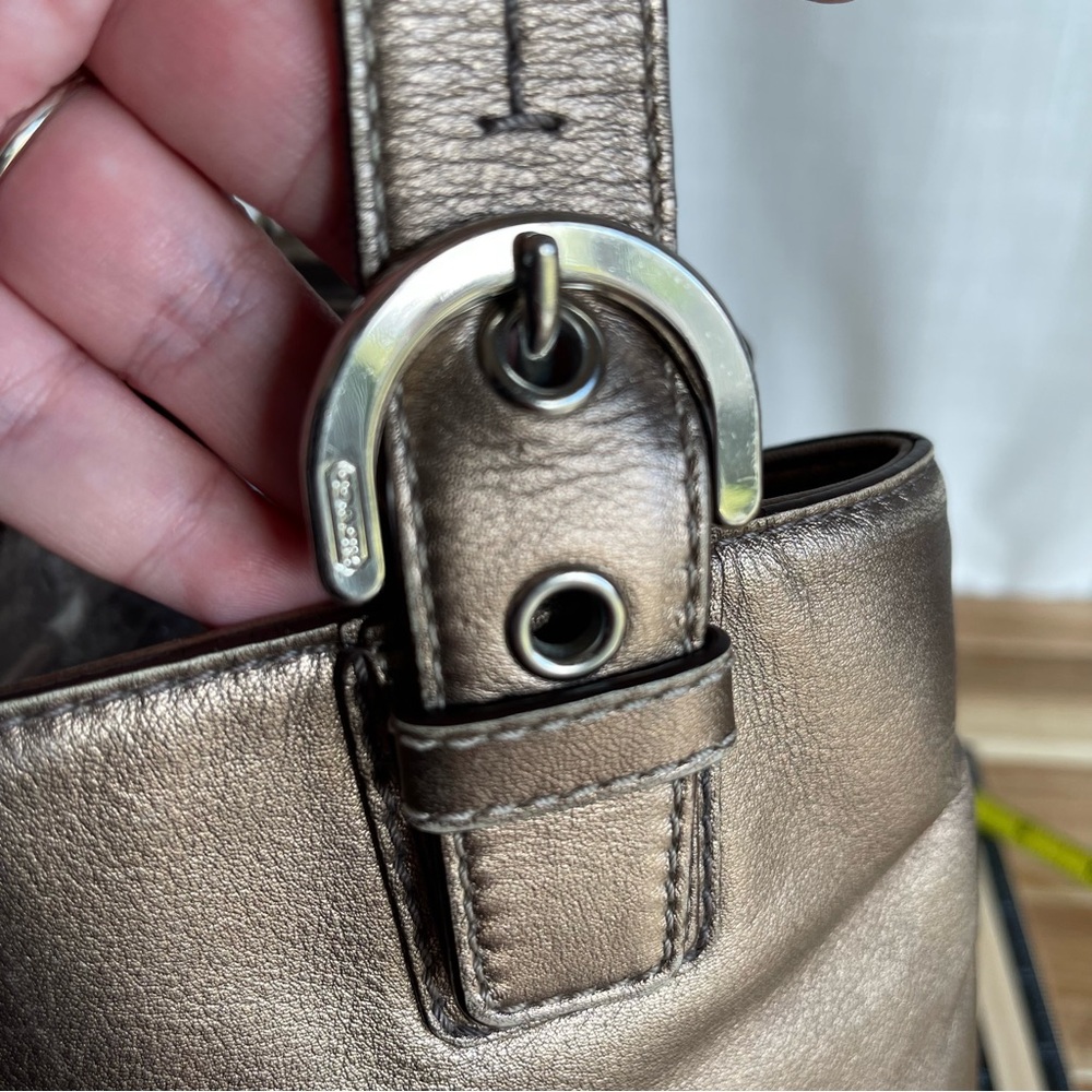 ON HOLD-Coach Metallic Bronze Leather Tote with Wristlet - Picture 12 of 16